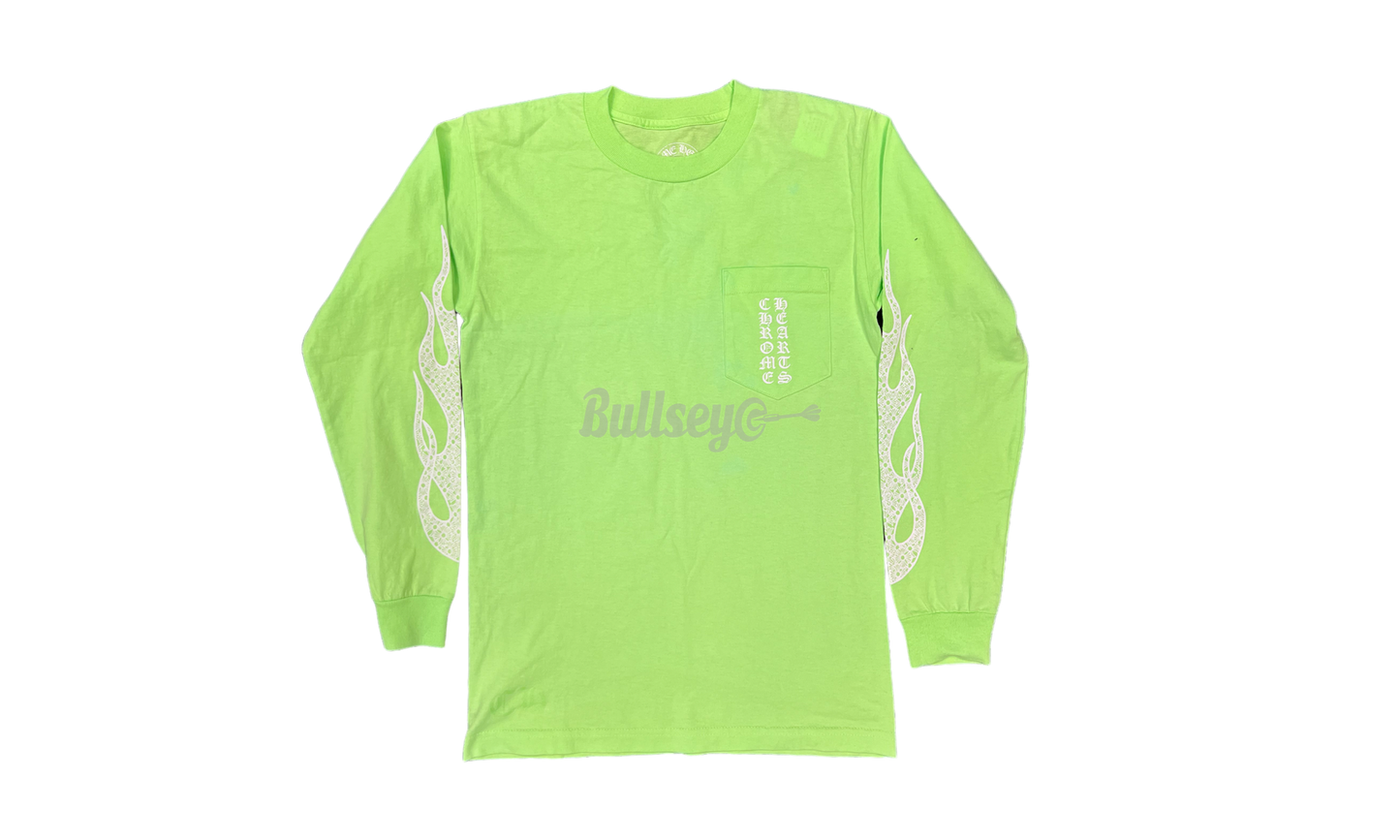 Chrome Hearts Flames Neon Green Longsleeve T-Shirt-Bullseye Sneaker Boutique