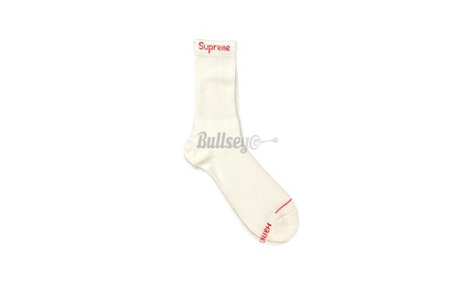 Supreme Hanes Crew Socks (Single Pack) White-Bullseye Sneaker Boutique