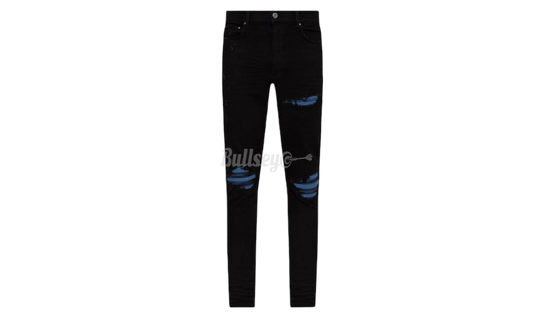 Amiri MX1 Ultra Suede Distressed Black Blue Patch Jeans-Bullseye Sneaker Boutique